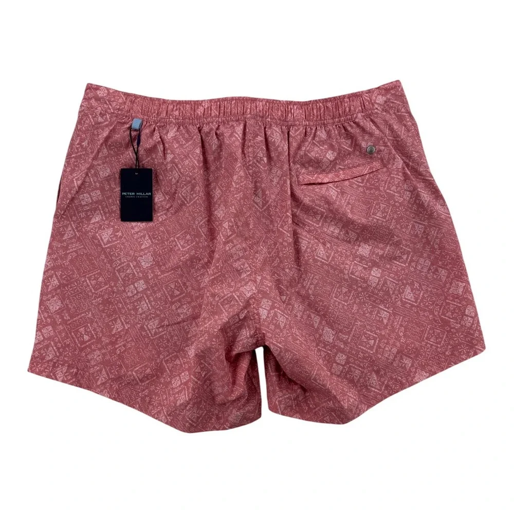 Peter Millar Swim Trunks Mens XL Pink New MS25XP01 Crown Crafted Geometric Tile